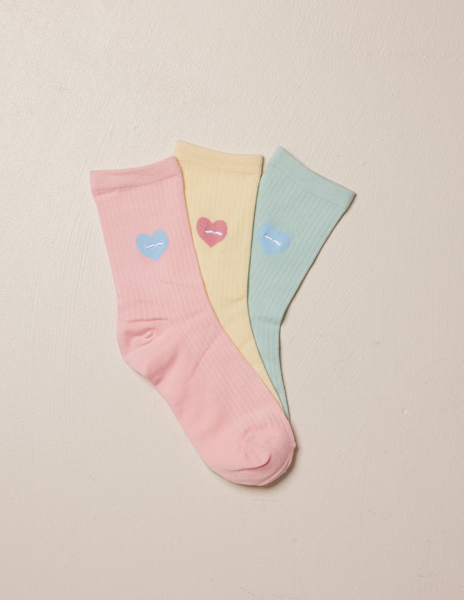 Pack of 3 Socks - Fancy pink lemon sky heart