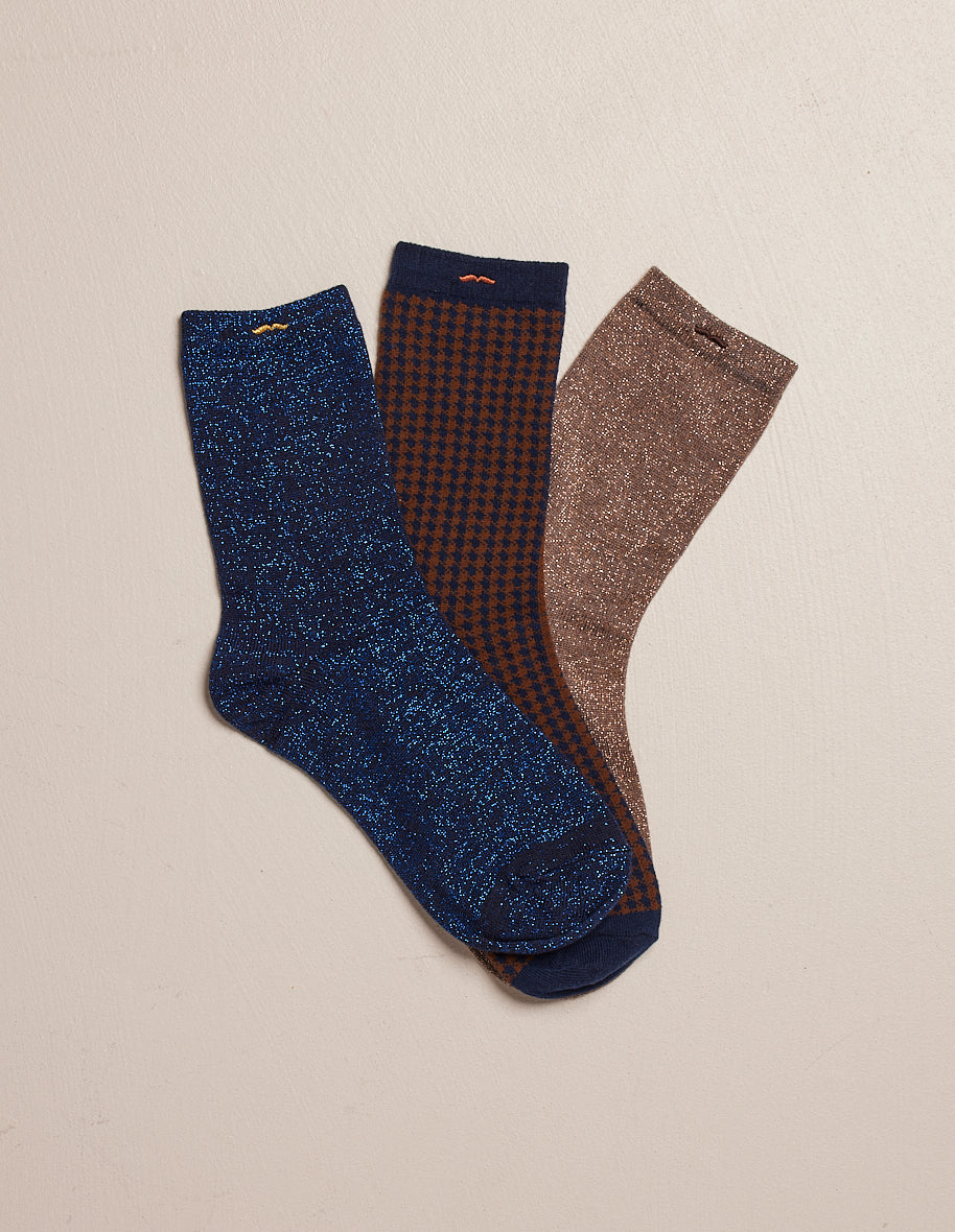 Pack de 3 chaussettes - PDP Bleu marron
