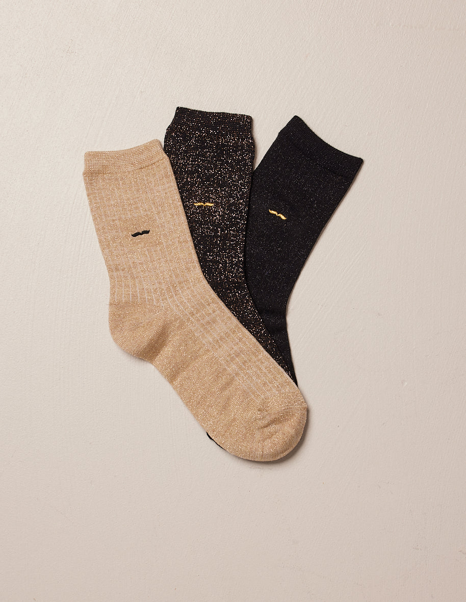 Pack of 3 socks - ribbed - black brown gold