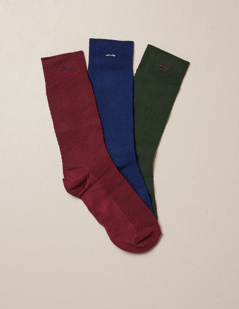 Pack of 3 socks - embossed - Bordeaux blue green