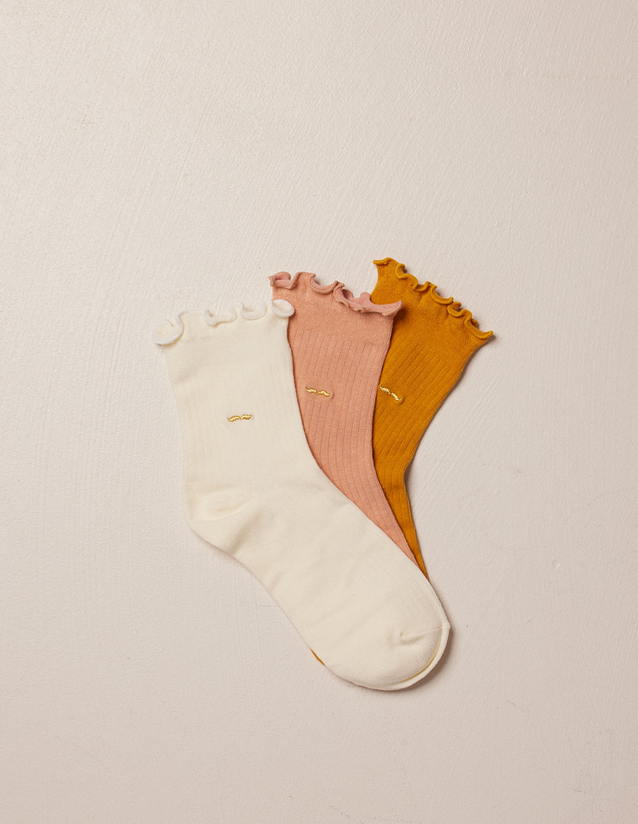 Pack of 3 socks - Fantasy - Froufrou Écru Pink Moutarde