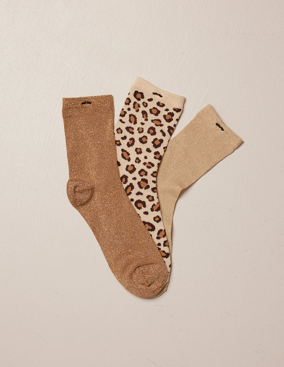 Pack de 3 Chaussettes - Fantaisie fleur XL doré kaki