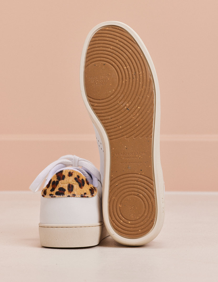 Low-top trainers Marie - White leather and leopard pony