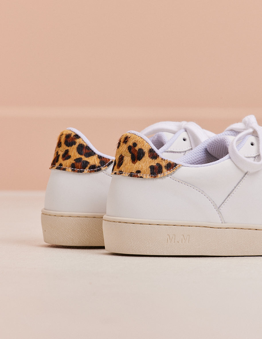 Low-top trainers Marie - White leather and leopard pony