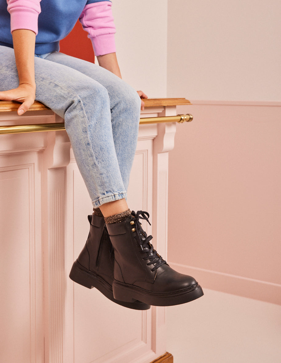 Lace-up ankle boots Océane - Black leather