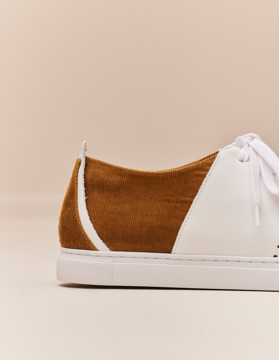 Low-top trainers René - White leather and beige corduroy
