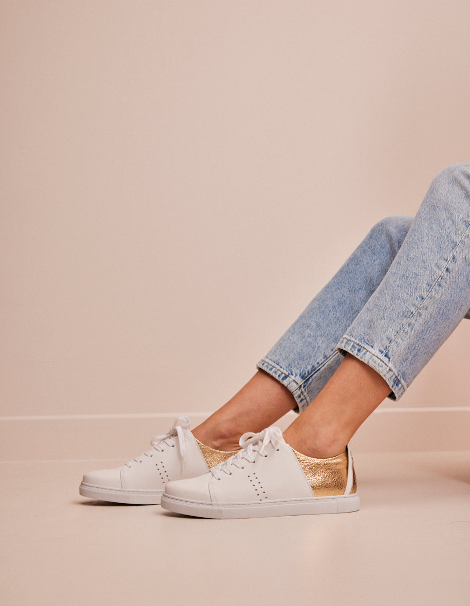 Low-top trainers Renée - White and crackled golden leather