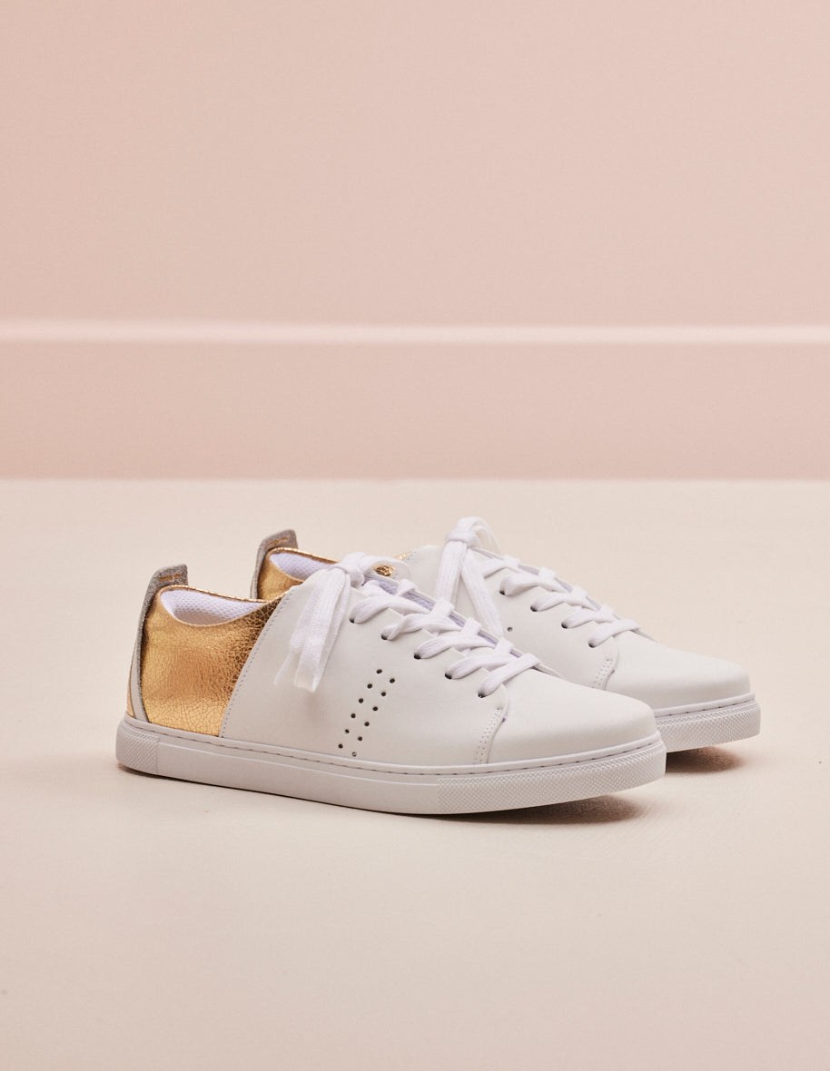 Low-top trainers Renée - White and crackled golden leather