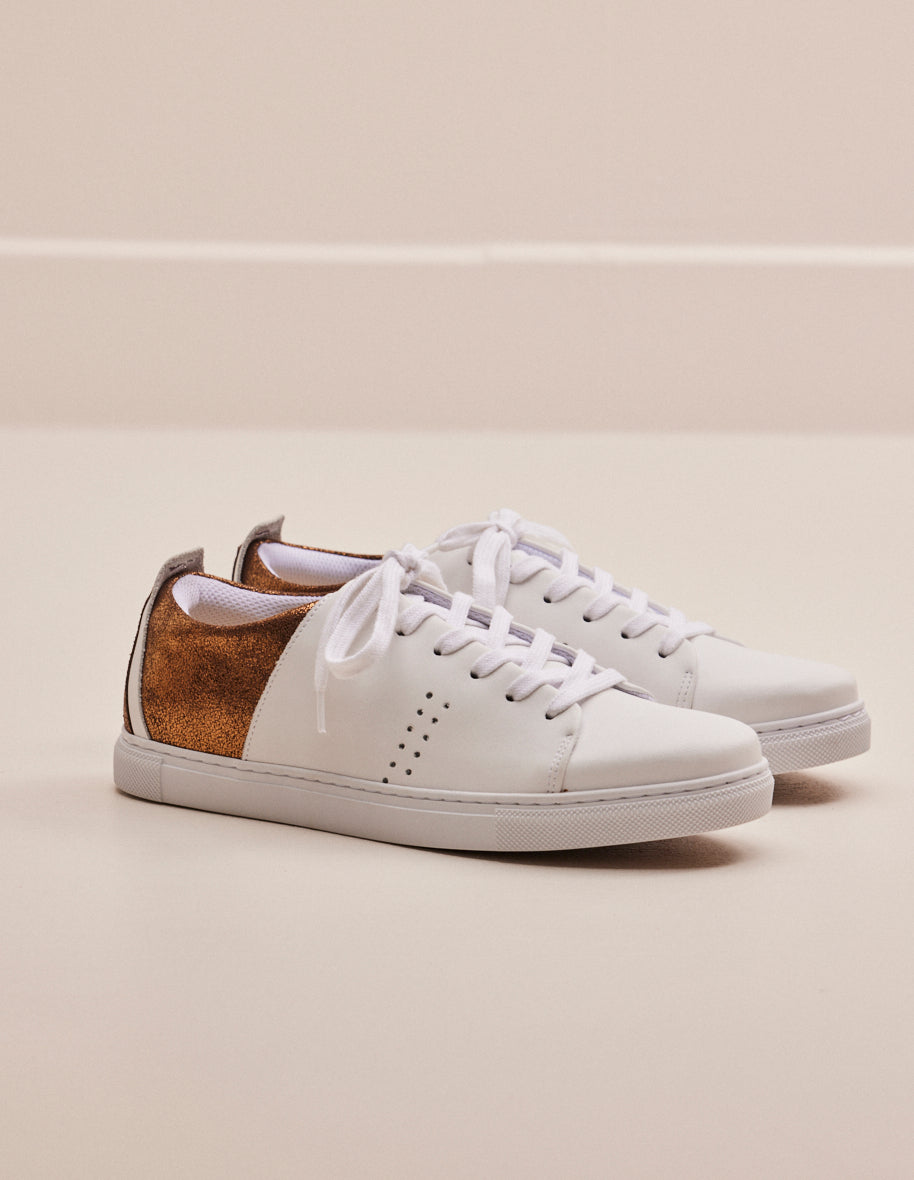 Low-top trainers Renée - White leather and bronze lamé