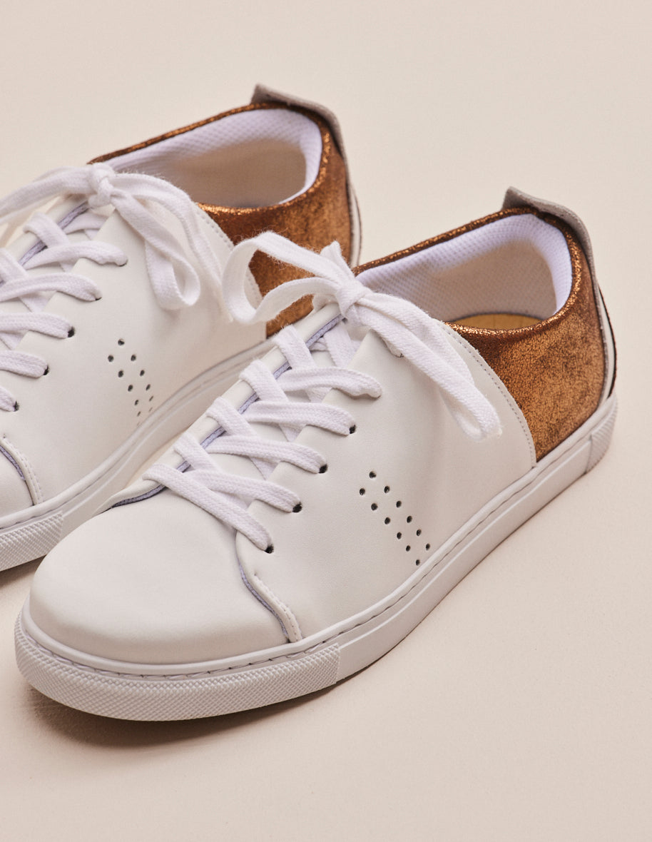 Low-top trainers Renée - White leather and bronze lamé