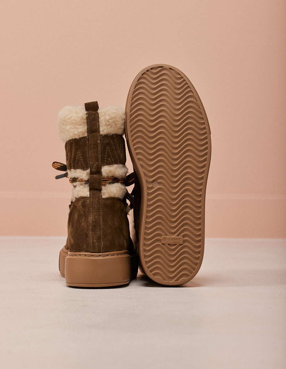Fur boots Sarah - Khaki suede