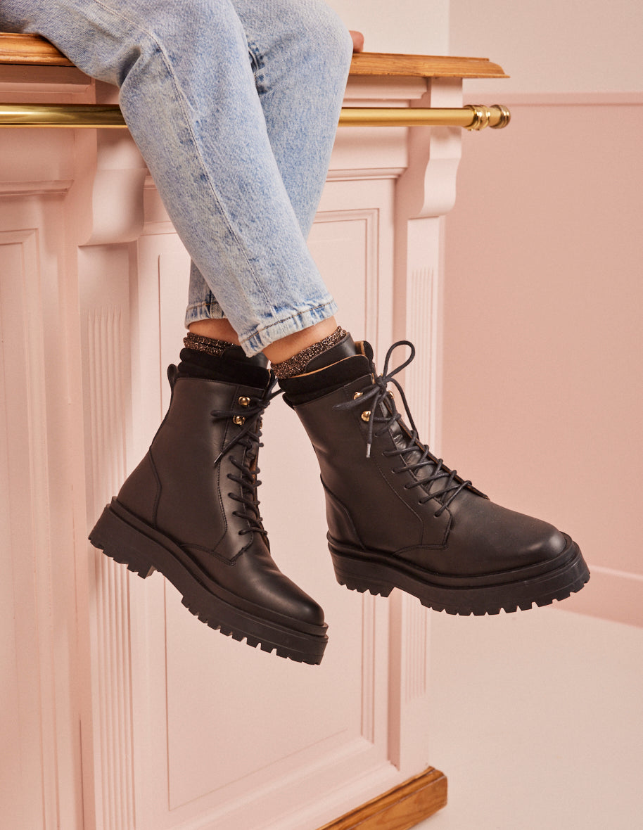 Lace-up ankle boots Tamara - Black leather
