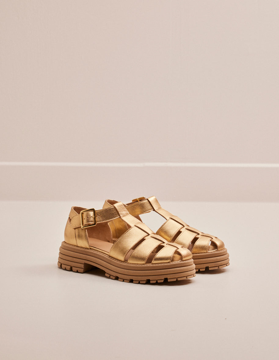 Flat sandals Tess - Golden lame leather
