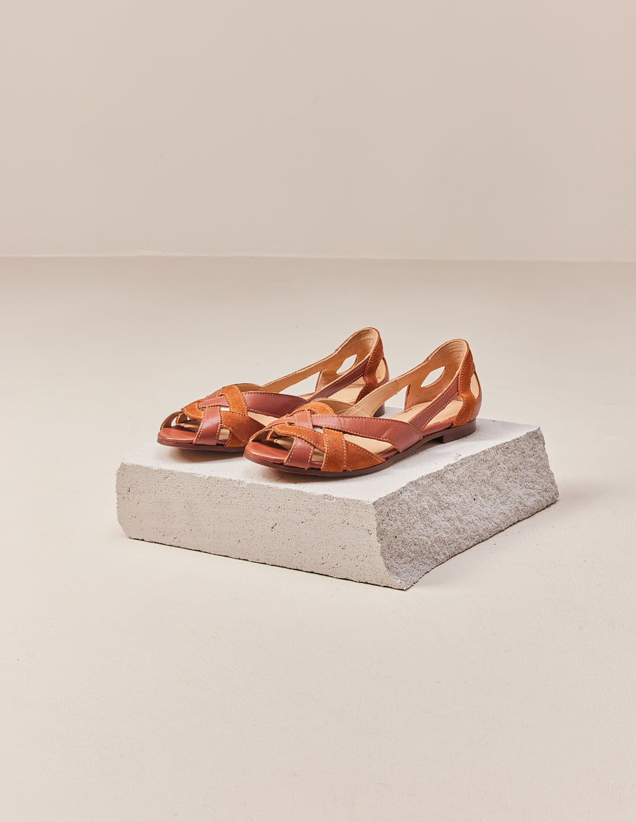 Clémentine sandals - Leather and Sweden Cognac