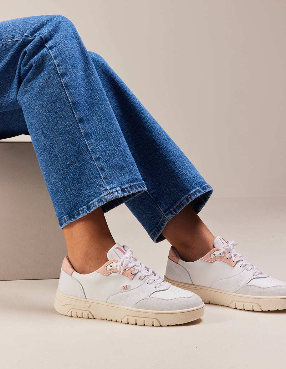 Low-top trainers Albertine - White and light pink leather and grained leather