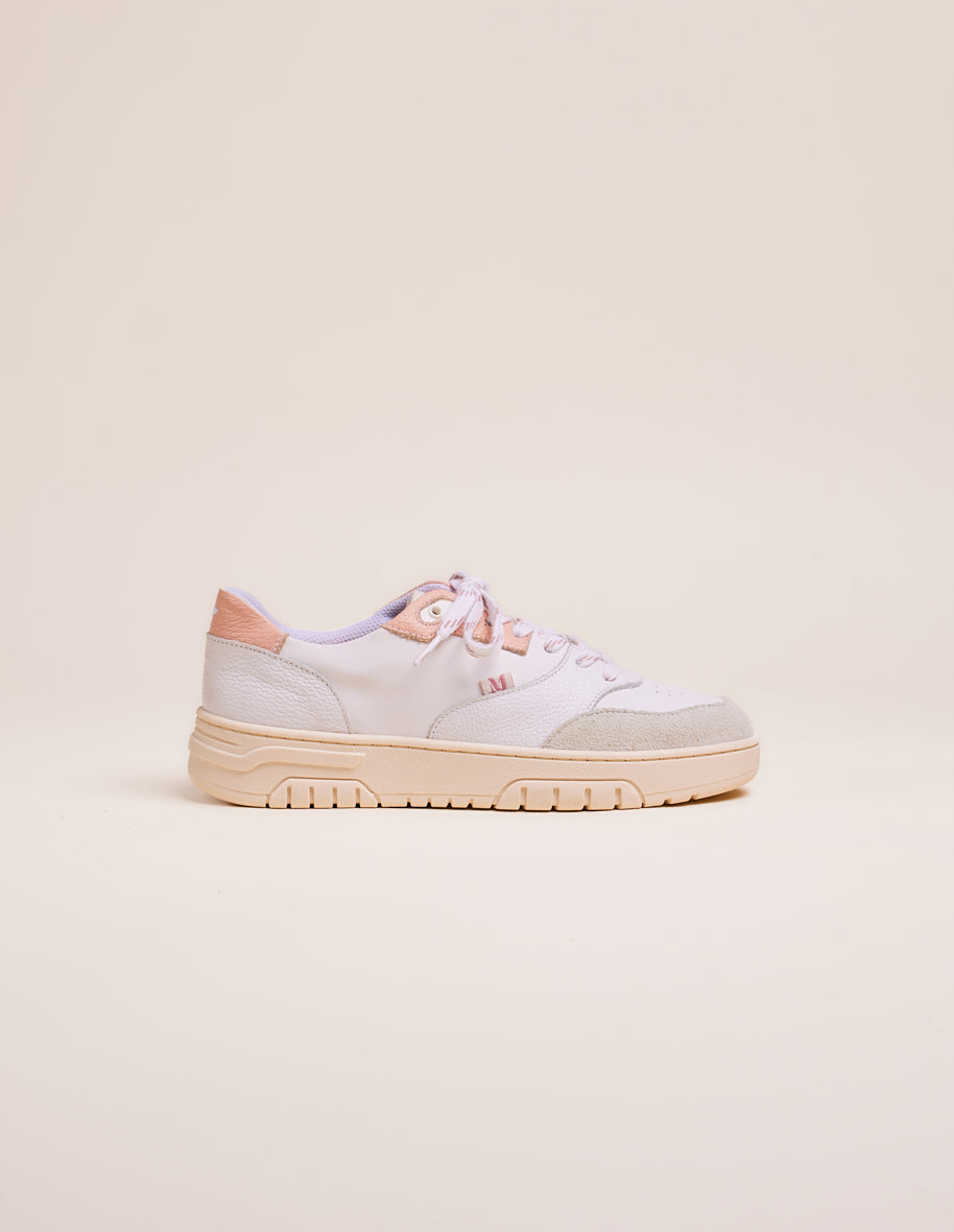 Low-top trainers Albertine - White and light pink leather and grained leather