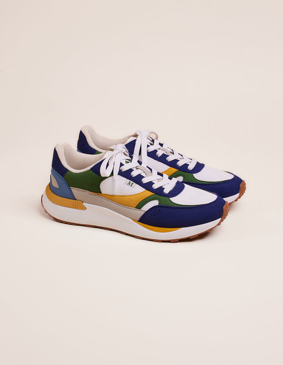 Running shoes Anael - Navy-blue, white and sage vegan suede and mesh