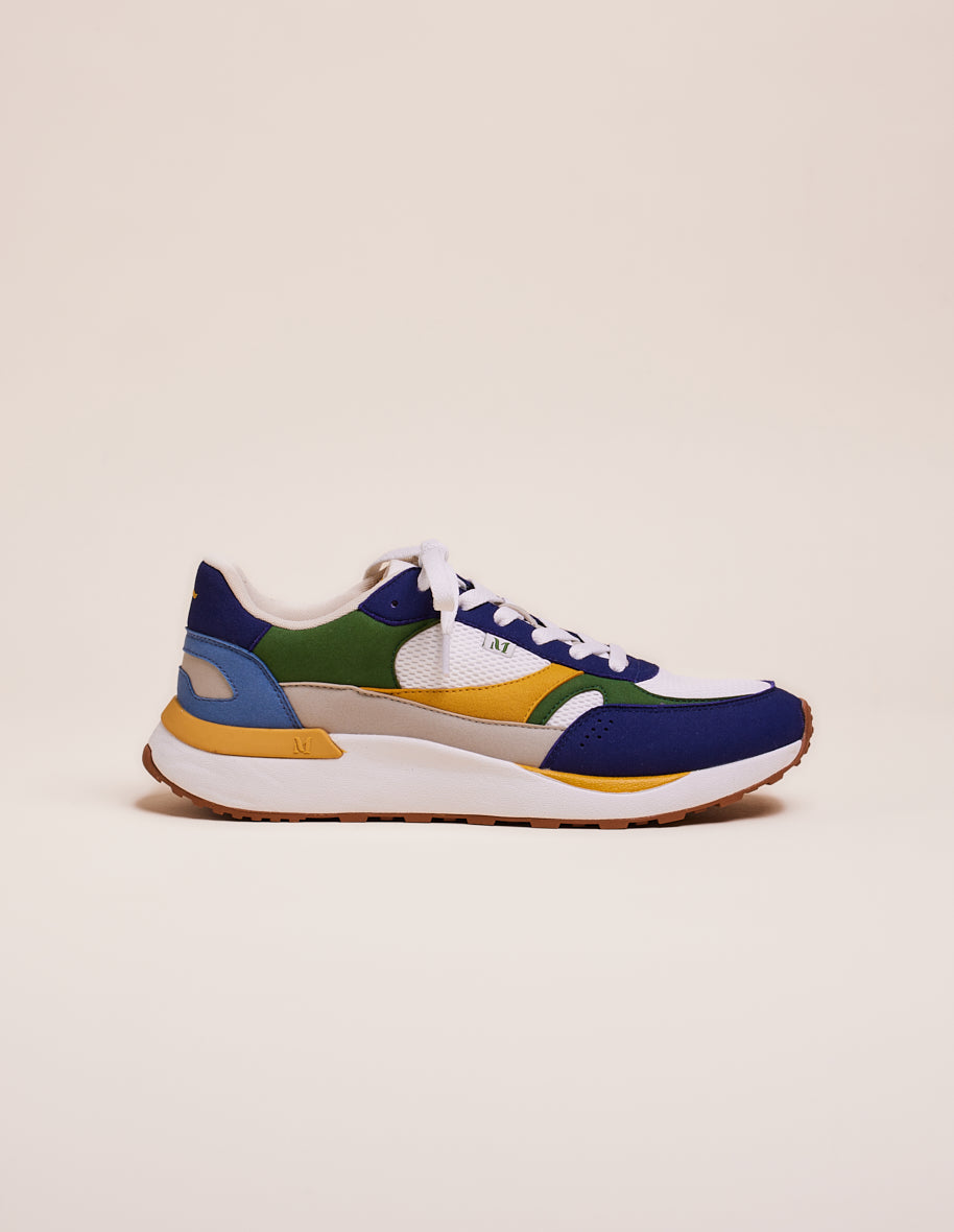 Low-top trainers Anael - Navy-blue, white and sage vegan suede and mesh