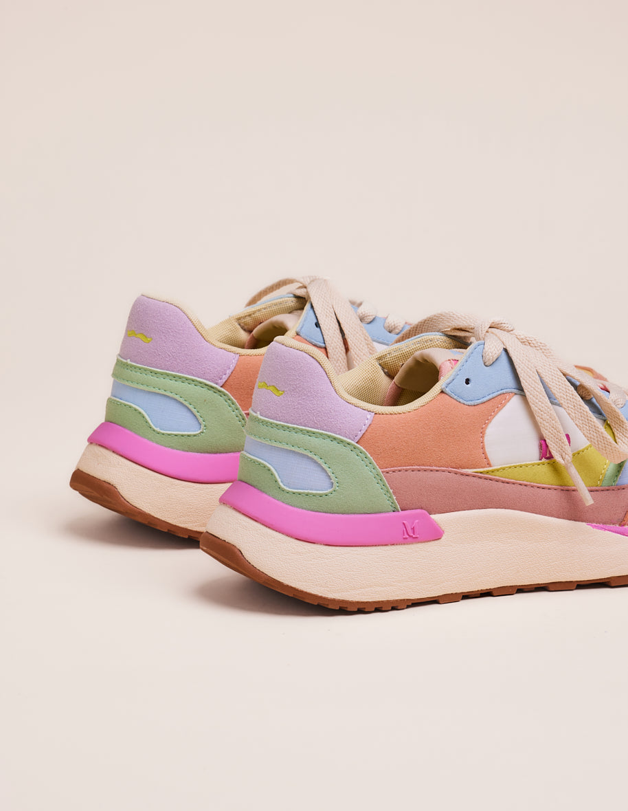 Low-top trainers Anaelle - Salmon, lemon and green water vegan suede and ripstop