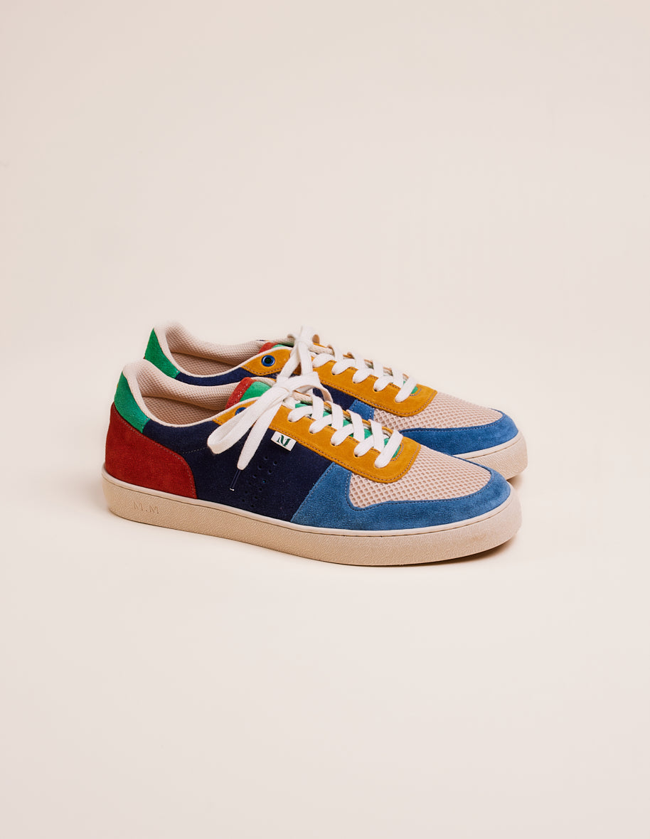 Low-top trainers Arthur - Dusty blue, ecru and mustard suede and mesh