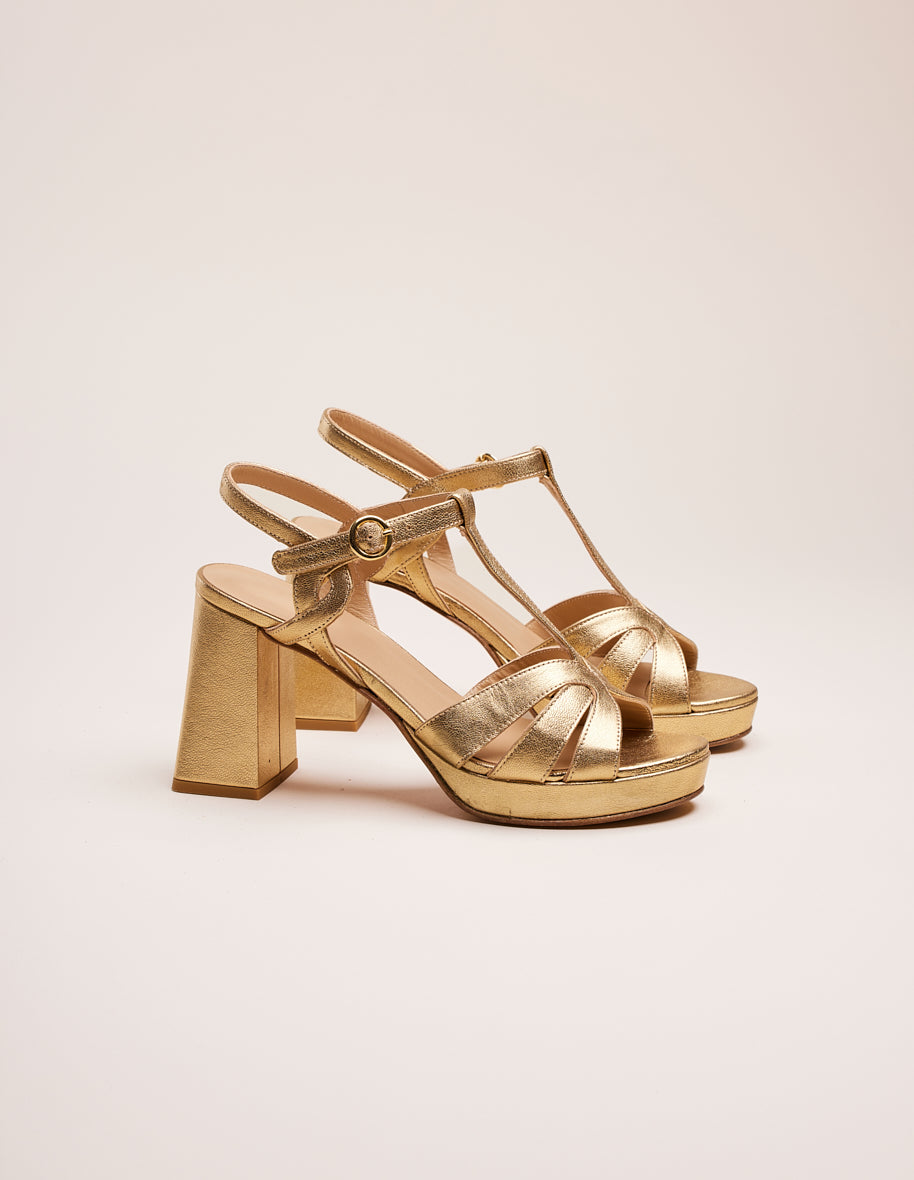 Heeled sandals Blandine - Golden leather