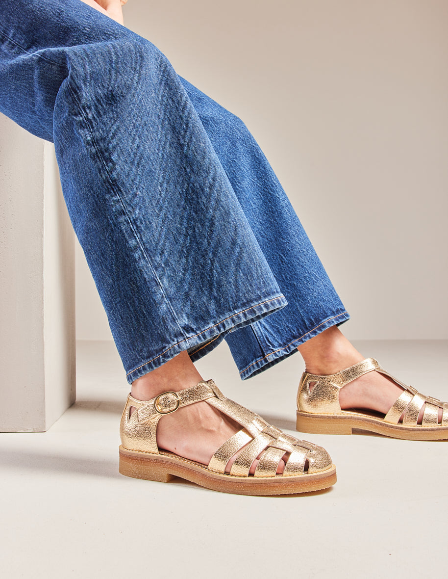 Sandals Charlie - Gold cracked leather