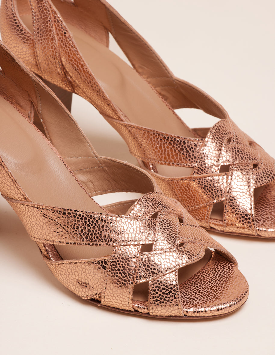 Heeled sandals Clémentine H - Pink crackled leather