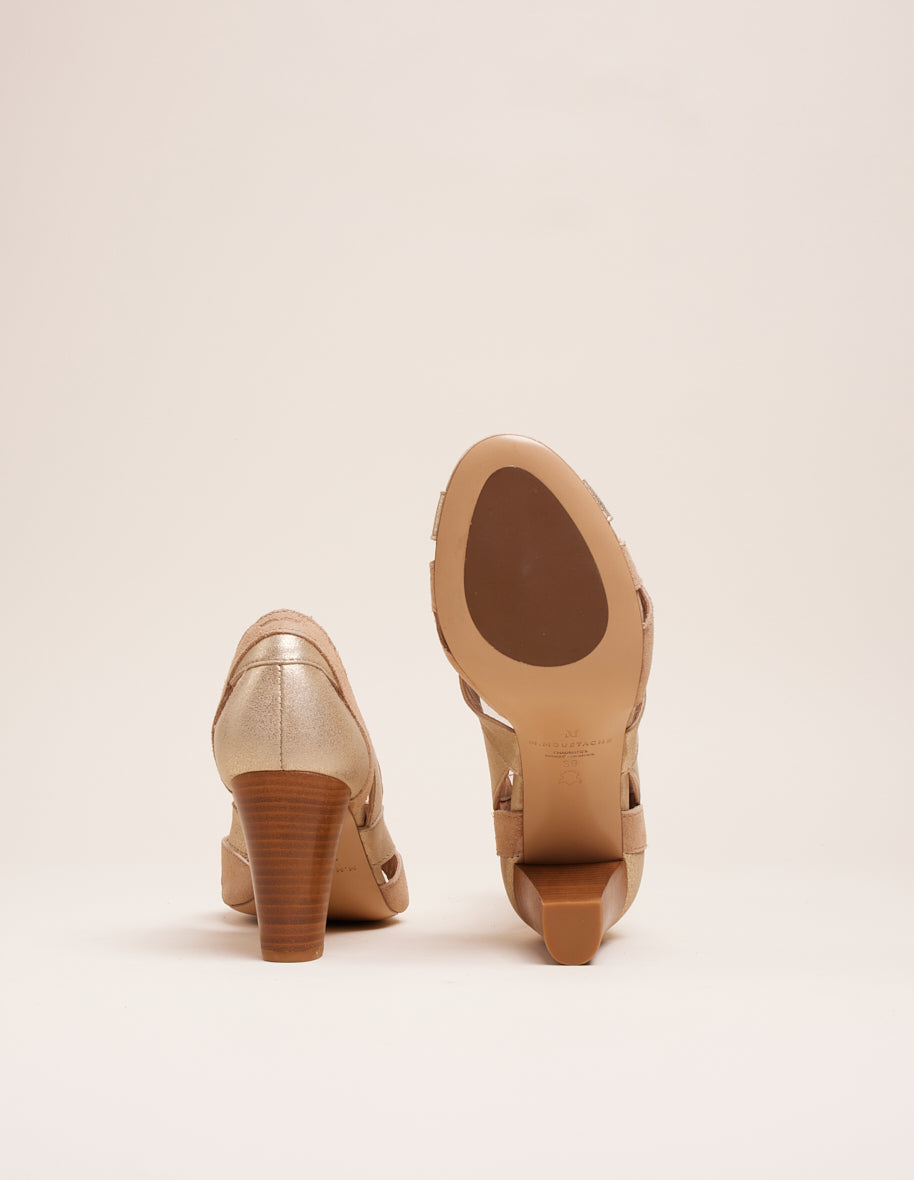 Heeled Sandals Clémentine H - Champagne and beige leather