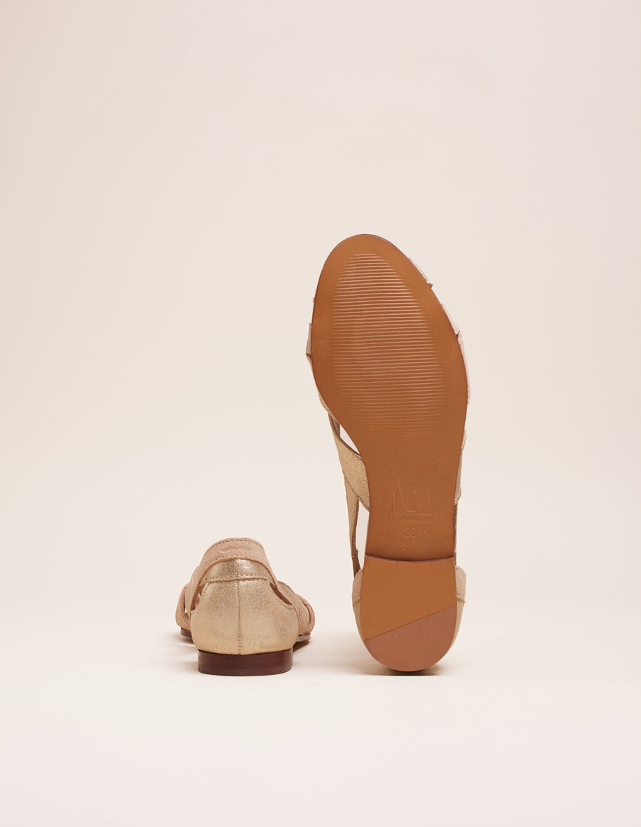 Flat sandals Clémentine - Champagne and beige suede