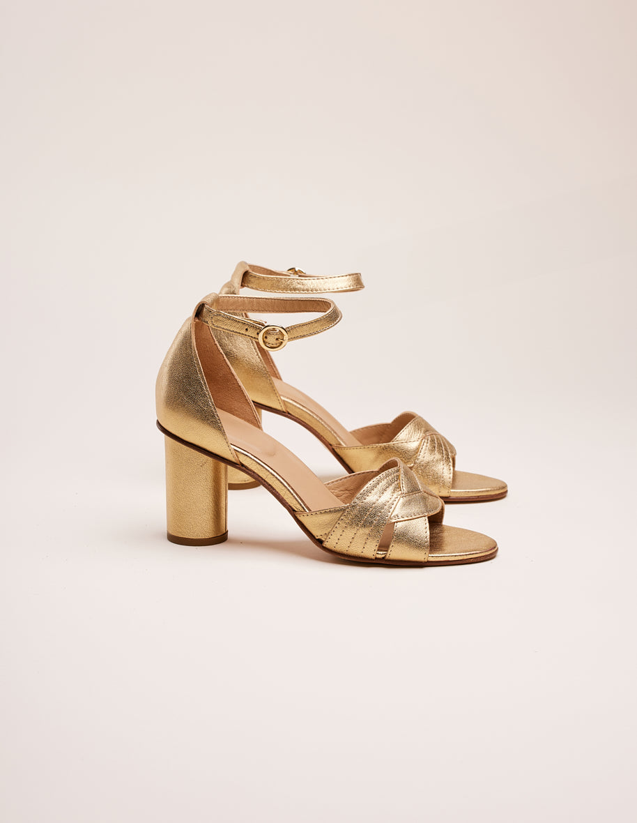 Heeled sandals Coralie - Golden leather