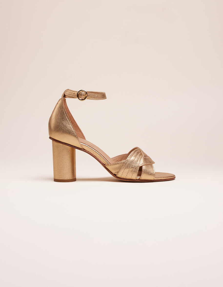 Heeled sandals Coralie - Golden leather