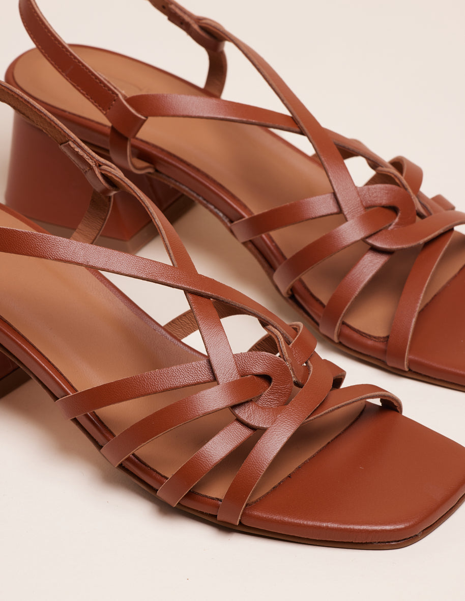 Heeled sandals Emilie - Cognac leather