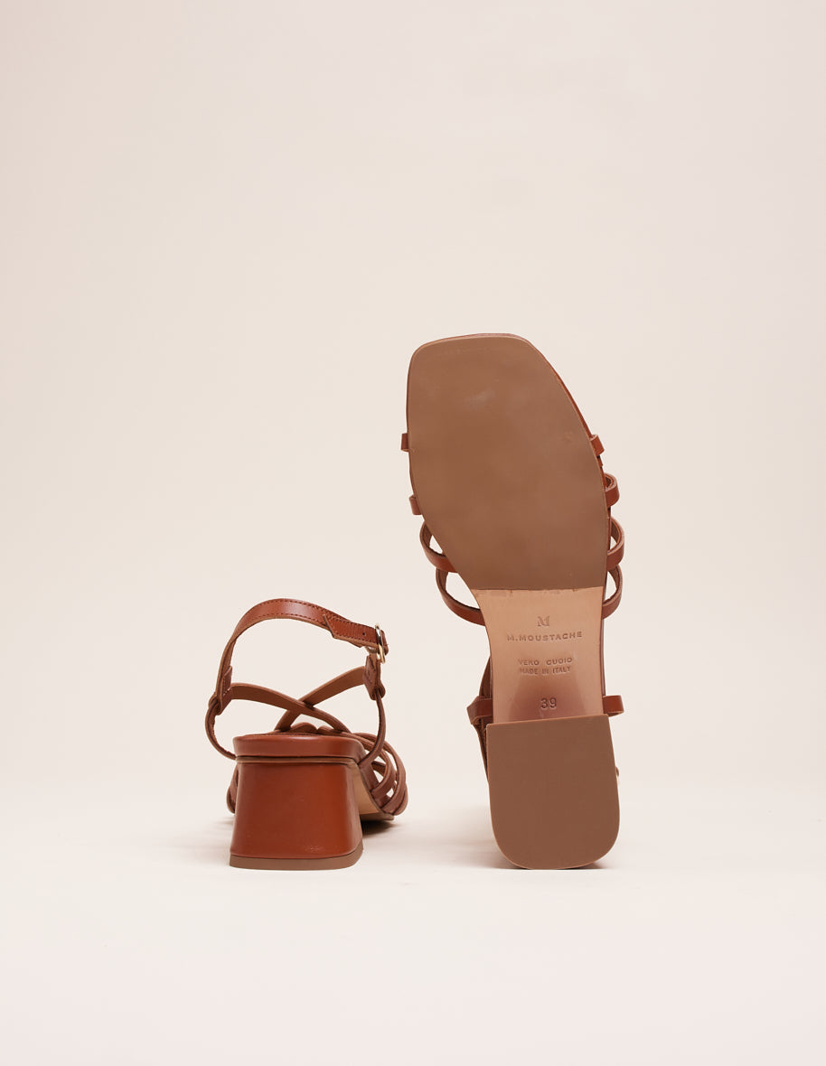Heeled sandals Emilie - Cognac leather