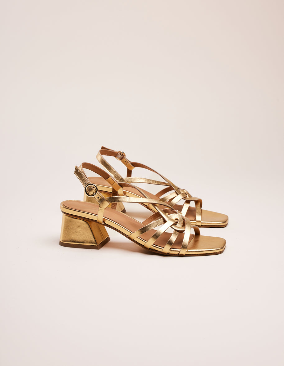 Heeled sandals Emilie - Golden leather