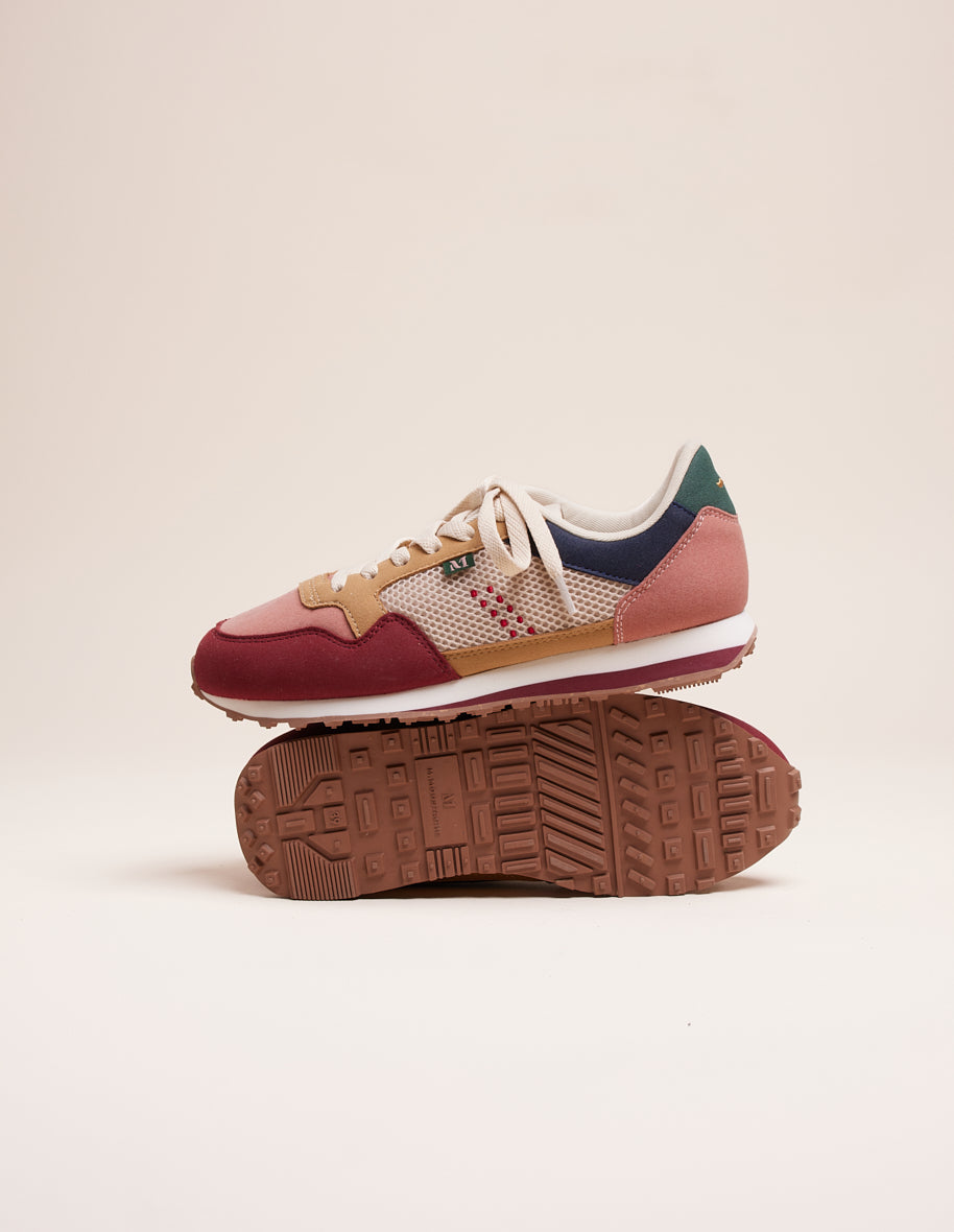 Low-top trainers Gabrielle - Vegan suede and mesh burgundy nude