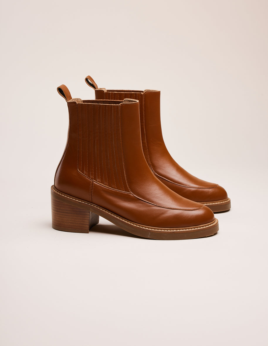 Heeled boots Janine - Cognac leather