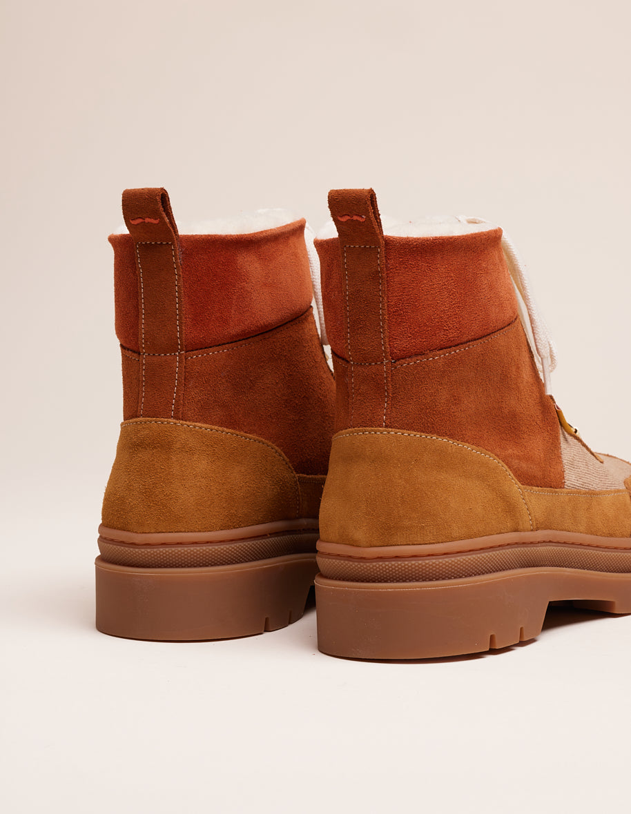 Lace-up boots Joelle - Filled suede and camel amber velvet