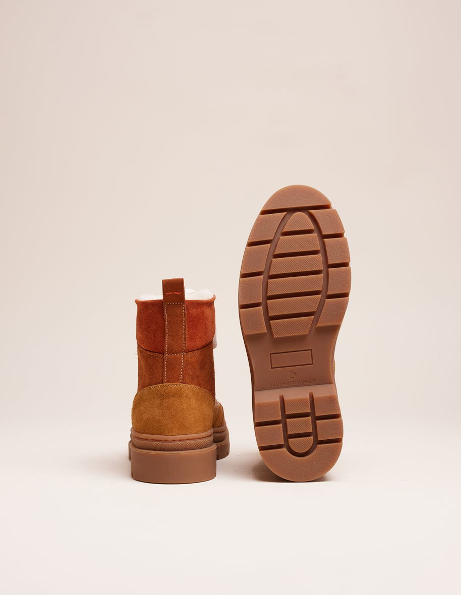 Lace-up boots Joelle - Filled suede and camel amber velvet