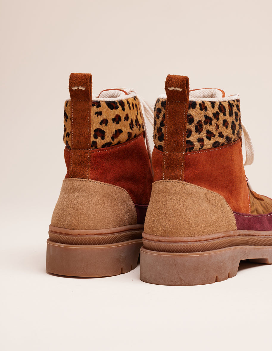 Lace-up boots Joelle - Suede and pony cognac amber brown