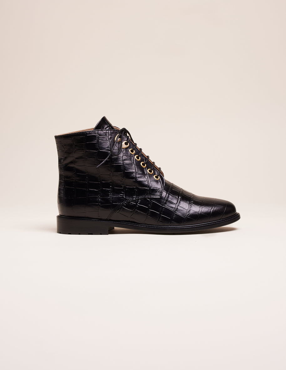 Ankle boots Laurène - Black crocodile leather