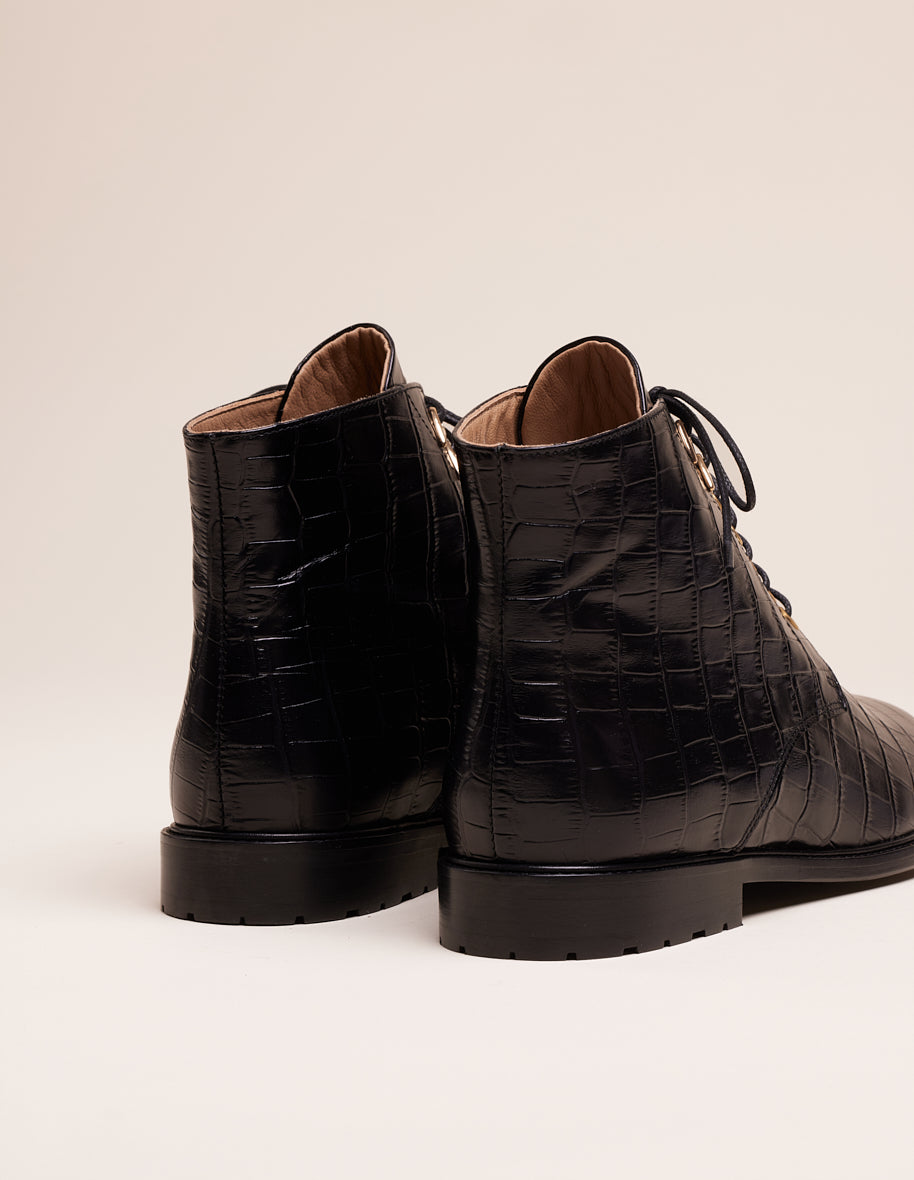 Ankle boots Laurène - Black crocodile leather