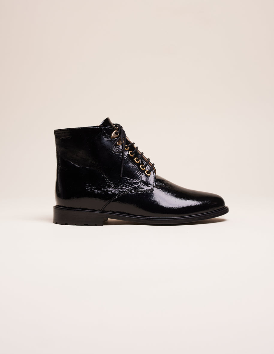 Ankle boots Laurène laces boots - Black naplak leather