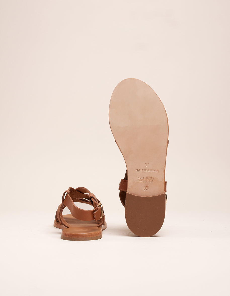 Sandales plates Lisa - Cuir camel