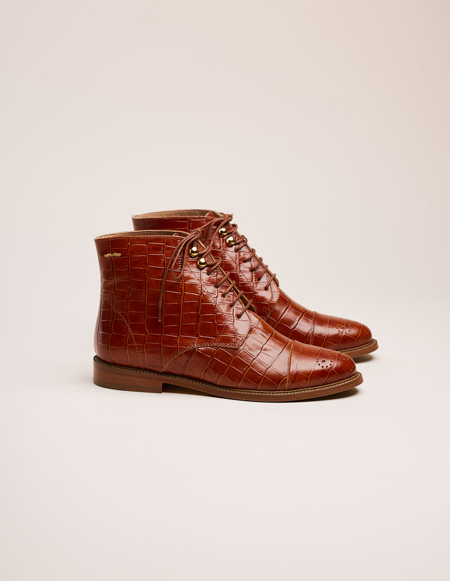 Ankle boots Lucienne - Croco cognac leather