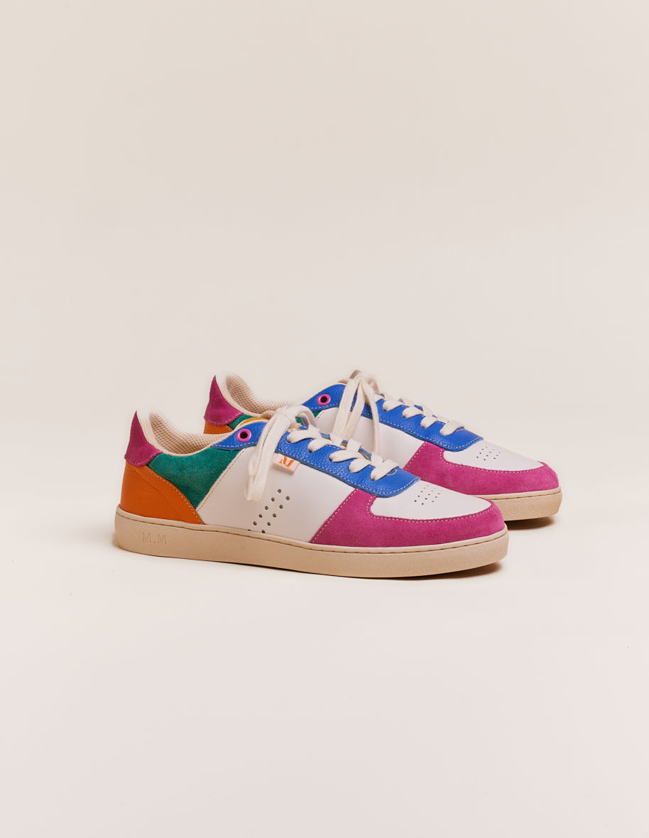 Low-top trainers Marie - White fuchsia blue leather and suede