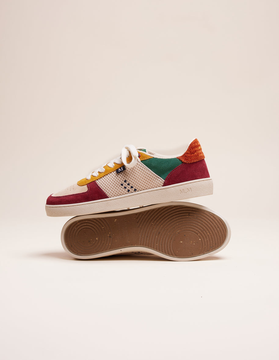 Low-top trainers Marie - Suede and mesh in burgundy mustard beige