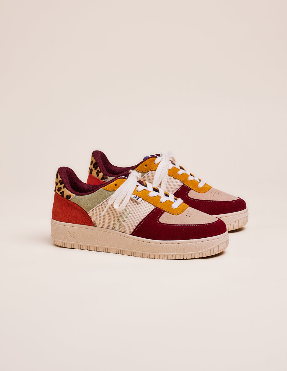 Low-top trainers Maxence F - Burgundy, beige and mustard suede and mesh
