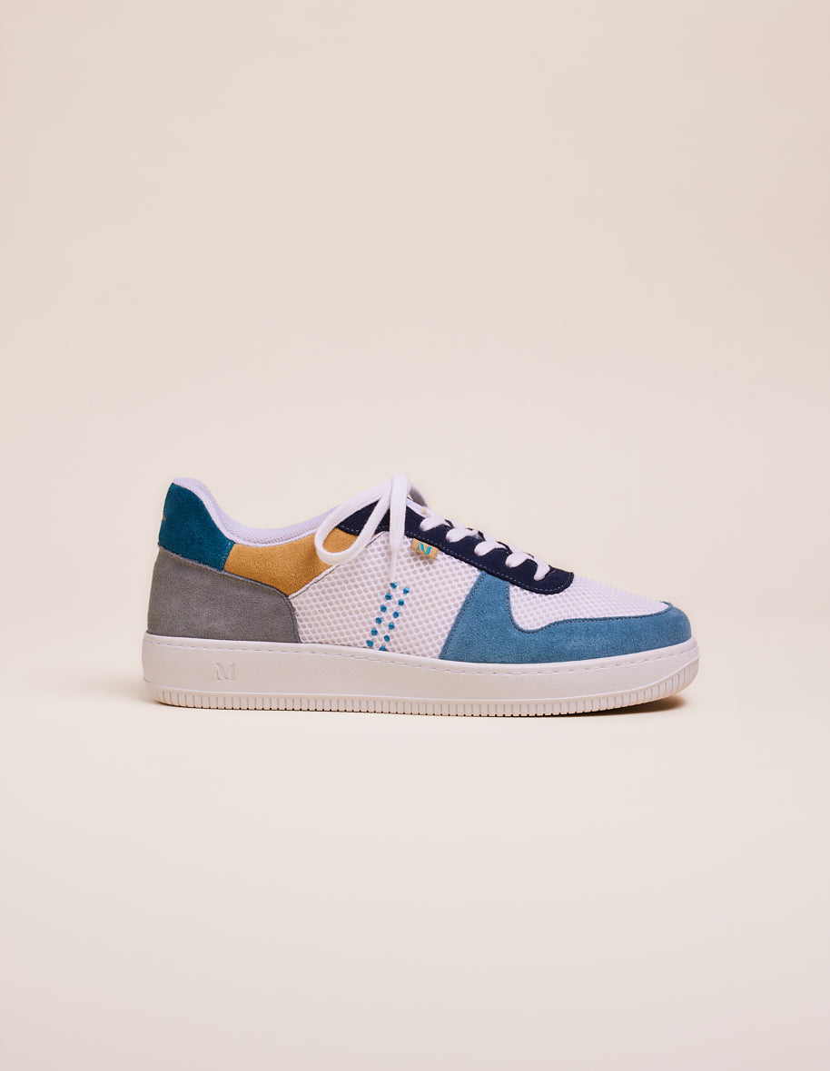 Low-top trainers Maxence H - Slate, white and navy-blue suede and mesh