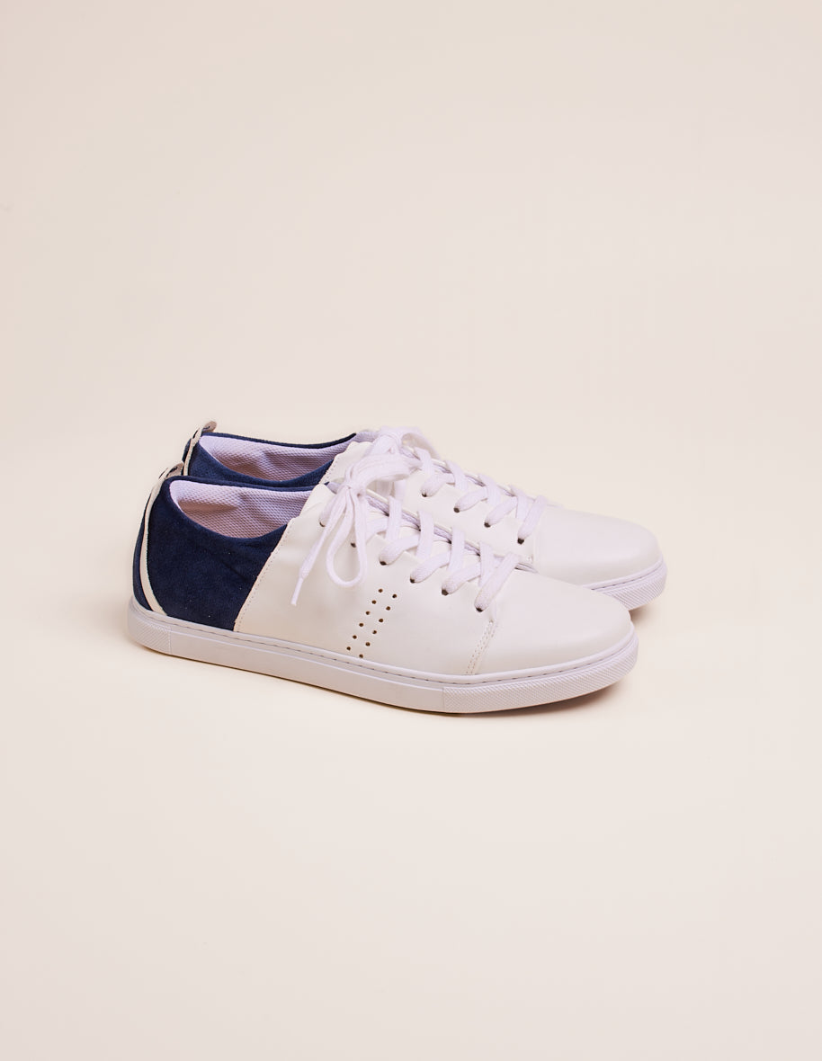 Low-top trainers René - White vegan leather and navy velvet