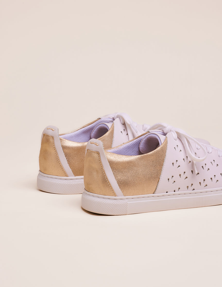 Low-top trainers Renée openwork - White leather and champagne lamé